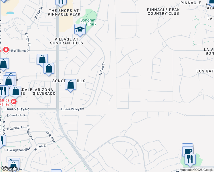 map of restaurants, bars, coffee shops, grocery stores, and more near 22073 North 79th Place in Scottsdale