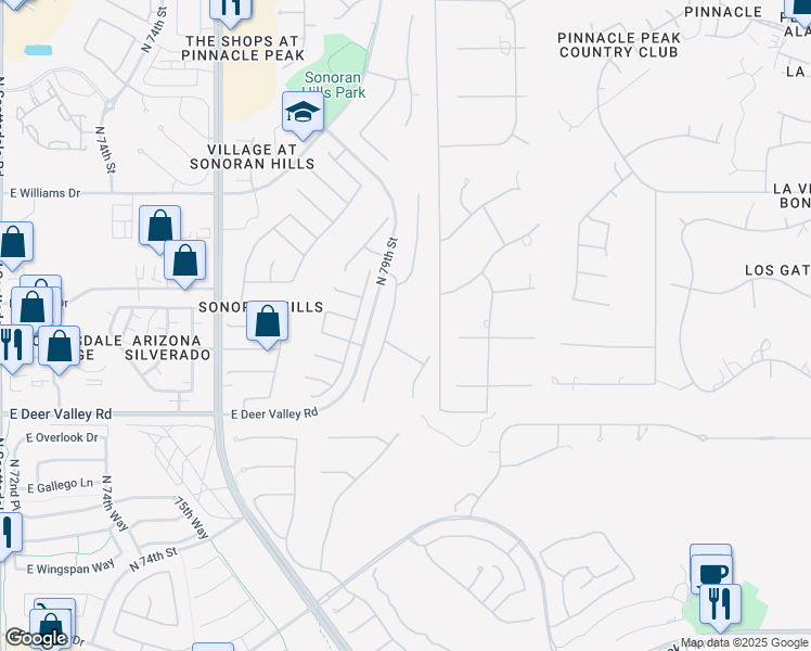 map of restaurants, bars, coffee shops, grocery stores, and more near 22073 North 79th Place in Scottsdale