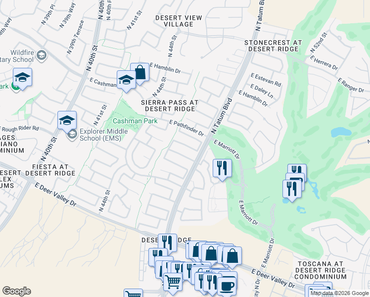 map of restaurants, bars, coffee shops, grocery stores, and more near 4717 East Jaeger Road in Phoenix