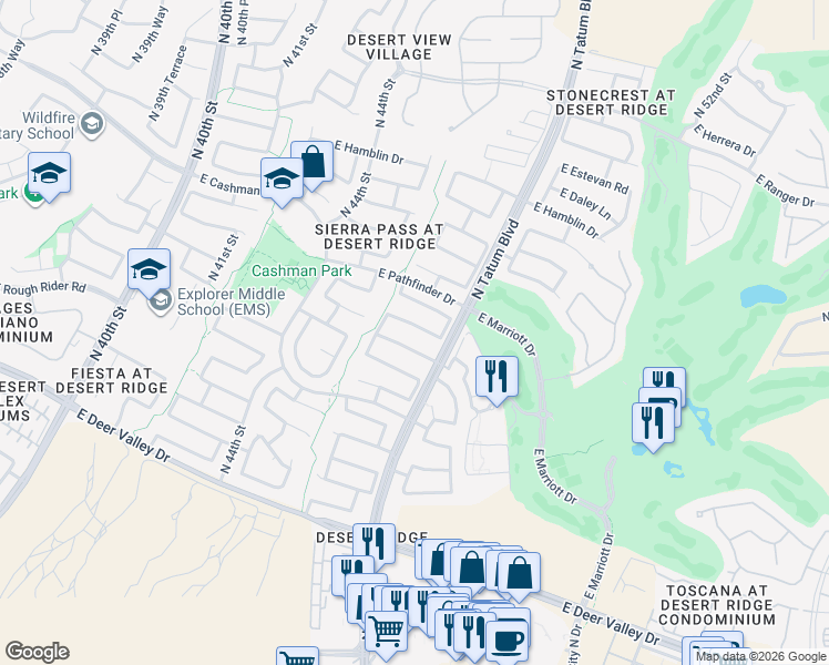 map of restaurants, bars, coffee shops, grocery stores, and more near 4717 East Jaeger Road in Phoenix