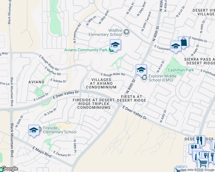 map of restaurants, bars, coffee shops, grocery stores, and more near 3935 East Rough Rider Road in Phoenix