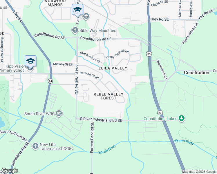map of restaurants, bars, coffee shops, grocery stores, and more near 1082 Redford Drive Southeast in Atlanta