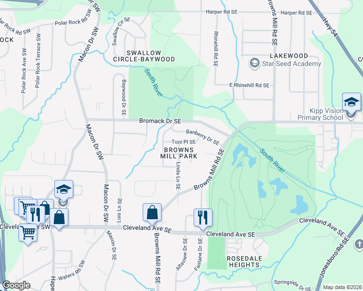 map of restaurants, bars, coffee shops, grocery stores, and more near 209 Toni Place Southeast in Atlanta