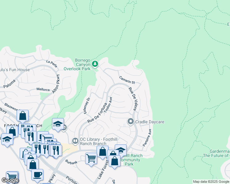 map of restaurants, bars, coffee shops, grocery stores, and more near 1 Avance Lane in Lake Forest