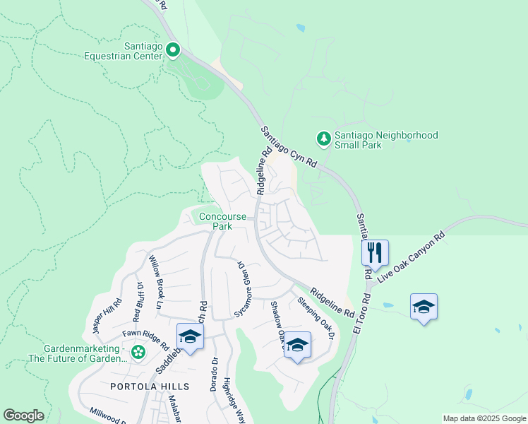 map of restaurants, bars, coffee shops, grocery stores, and more near 28871 Canyon Point in Trabuco Canyon
