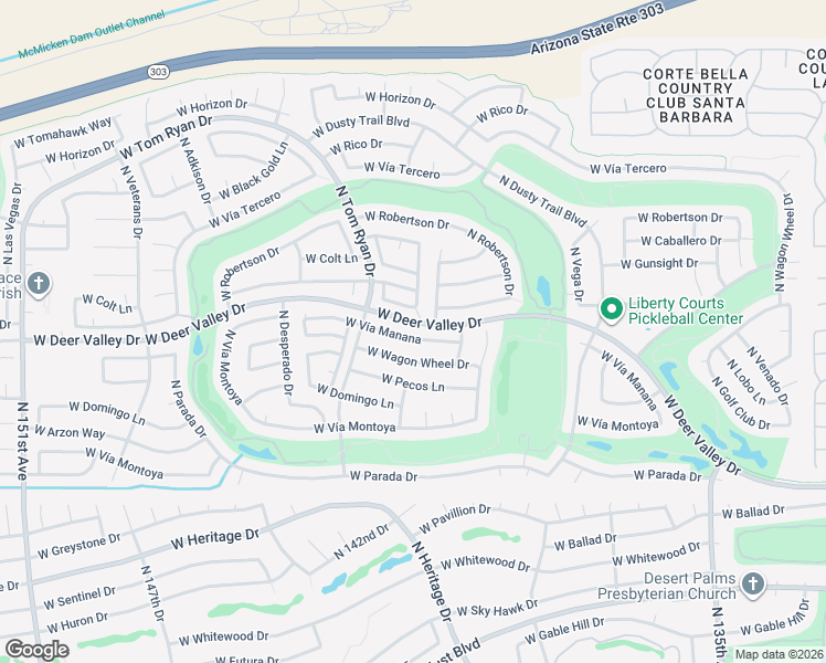 map of restaurants, bars, coffee shops, grocery stores, and more near 14142 West Vía Manana in Sun City West