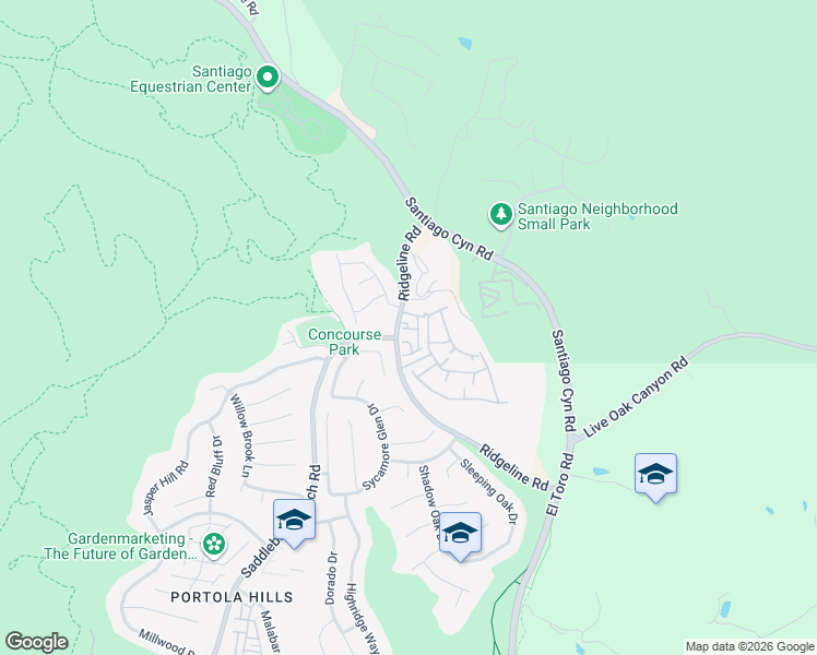 map of restaurants, bars, coffee shops, grocery stores, and more near 18912 Canyon Summit in Trabuco Canyon