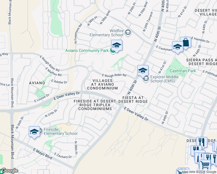 map of restaurants, bars, coffee shops, grocery stores, and more near 3935 East Rough Rider Road in Phoenix
