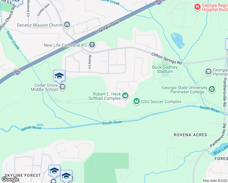 map of restaurants, bars, coffee shops, grocery stores, and more near 2448 Wild Springs Court in Decatur