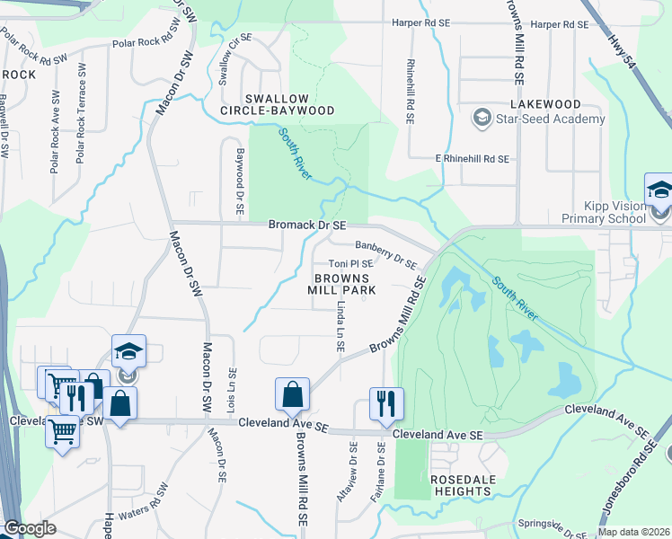 map of restaurants, bars, coffee shops, grocery stores, and more near 209 Toni Place Southeast in Atlanta