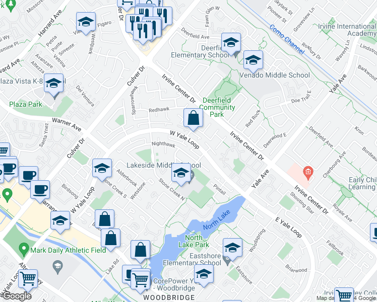 map of restaurants, bars, coffee shops, grocery stores, and more near 91 Nighthawk in Irvine