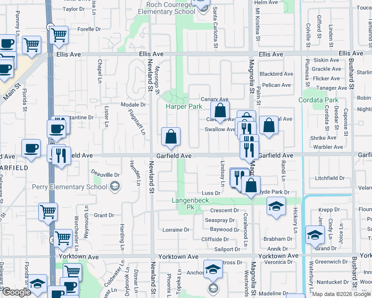 map of restaurants, bars, coffee shops, grocery stores, and more near 8710 Tern Avenue in Fountain Valley