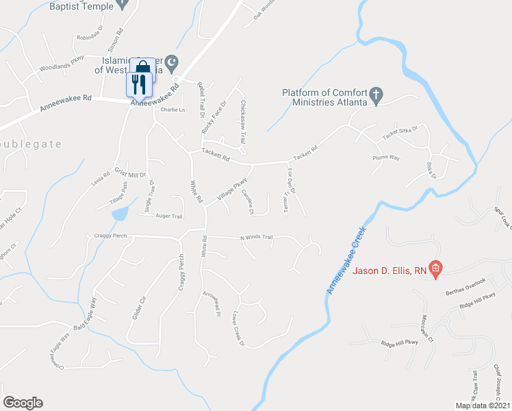 map of restaurants, bars, coffee shops, grocery stores, and more near 4288 Caroline Court in Douglasville