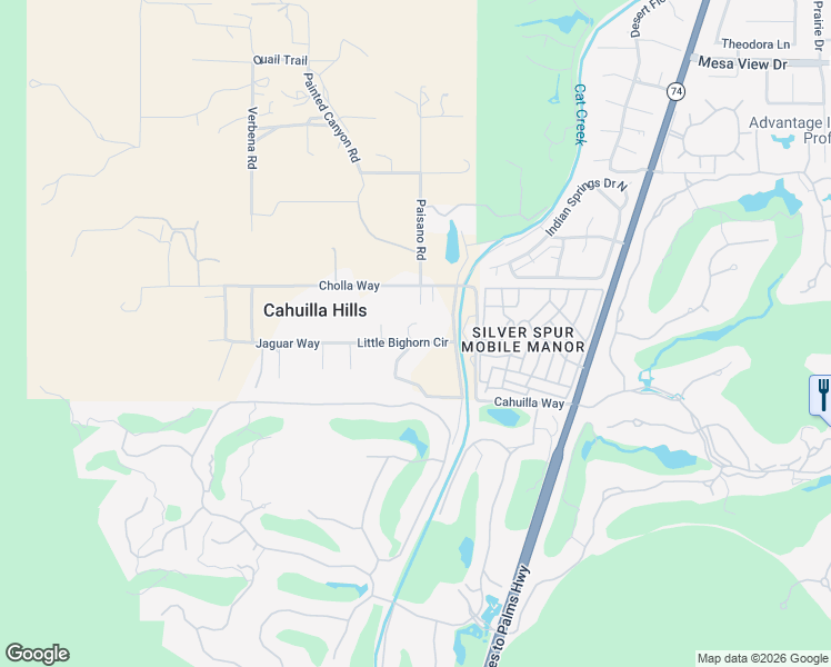 map of restaurants, bars, coffee shops, grocery stores, and more near 71850 Jaguar Way in Palm Desert