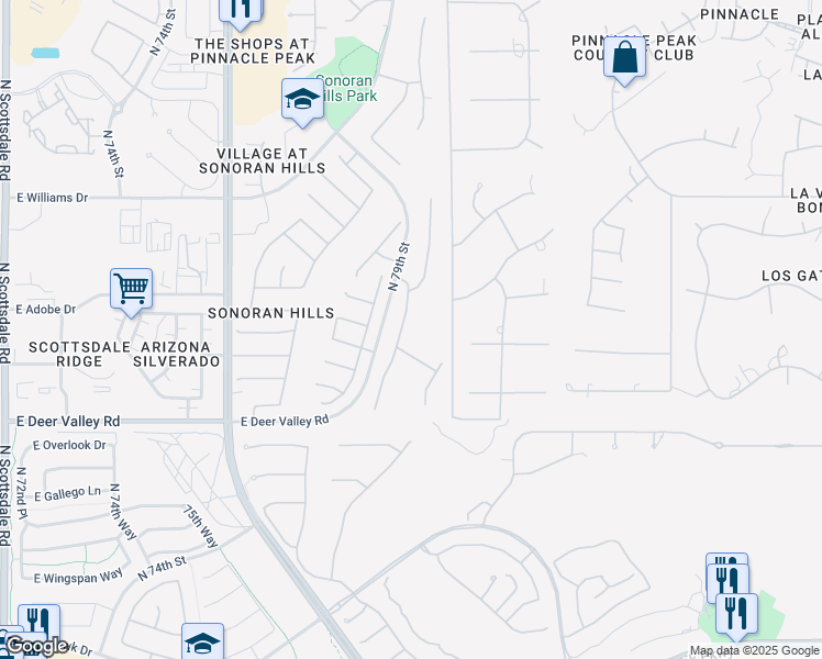 map of restaurants, bars, coffee shops, grocery stores, and more near 22073 North 79th Place in Scottsdale