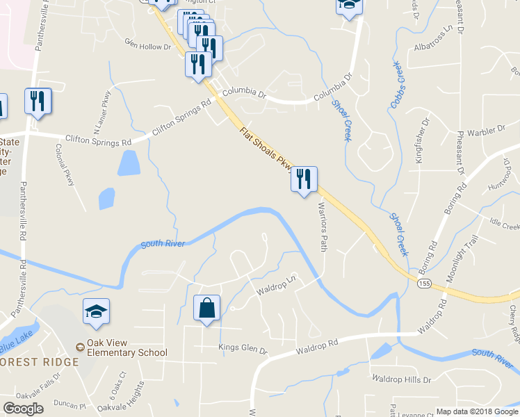 map of restaurants, bars, coffee shops, grocery stores, and more near 3557 Waldrop Trail in Decatur