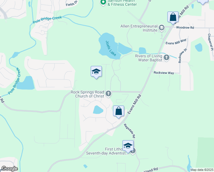 map of restaurants, bars, coffee shops, grocery stores, and more near 3264 Rockport Drive in Stonecrest