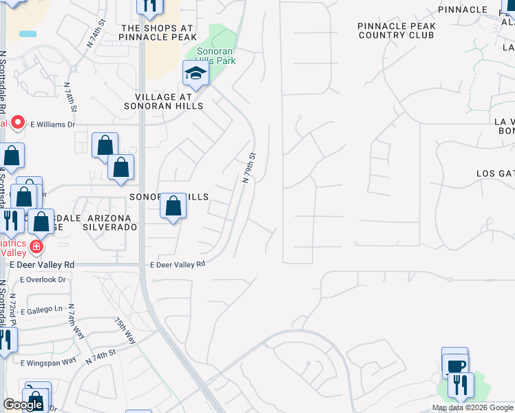 map of restaurants, bars, coffee shops, grocery stores, and more near 22073 North 79th Place in Scottsdale