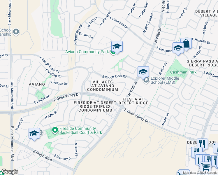 map of restaurants, bars, coffee shops, grocery stores, and more near 3935 East Rough Rider Road in Phoenix