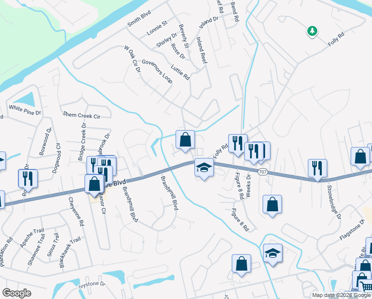map of restaurants, bars, coffee shops, grocery stores, and more near 200 Luttie Road in Myrtle Beach