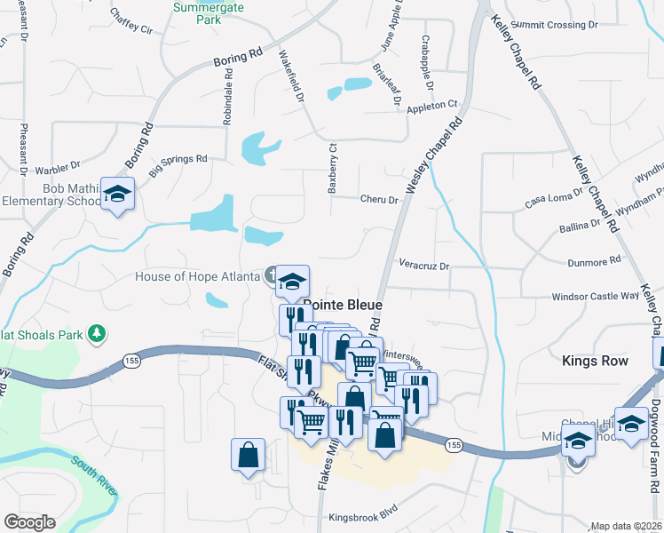 map of restaurants, bars, coffee shops, grocery stores, and more near 3855 Artist View Drive in Decatur
