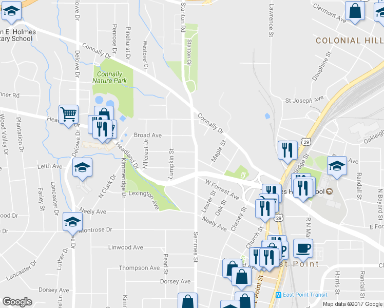 map of restaurants, bars, coffee shops, grocery stores, and more near 2489 Semmes Street in Atlanta