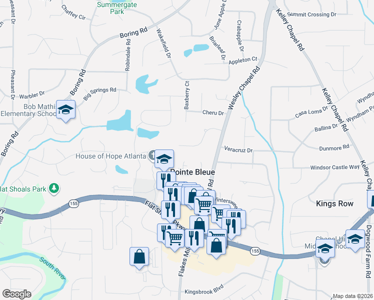 map of restaurants, bars, coffee shops, grocery stores, and more near 3855 Artist View Drive in Decatur