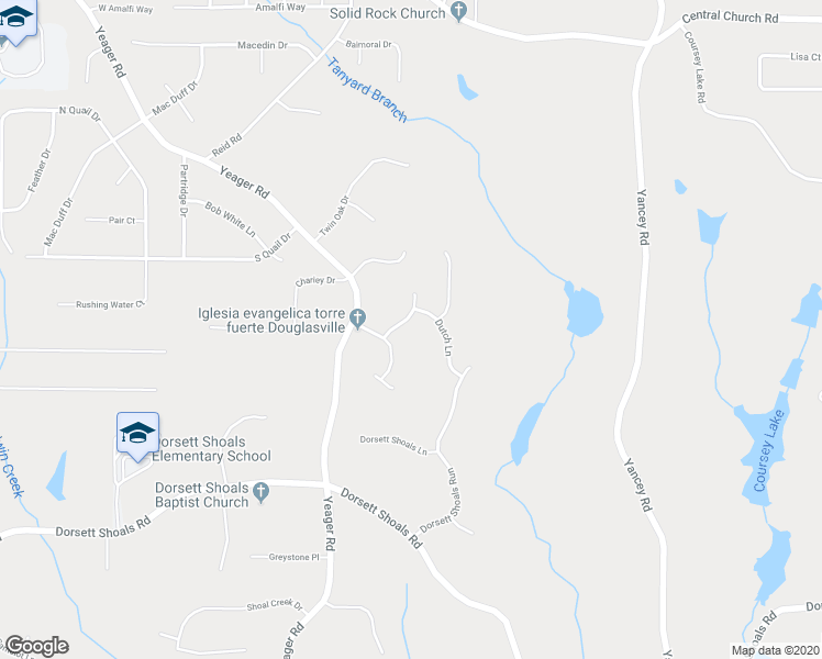 map of restaurants, bars, coffee shops, grocery stores, and more near 4256 Windgate Court in Douglasville