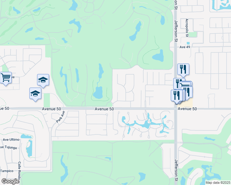 map of restaurants, bars, coffee shops, grocery stores, and more near 49745 Rancho San Julian in La Quinta