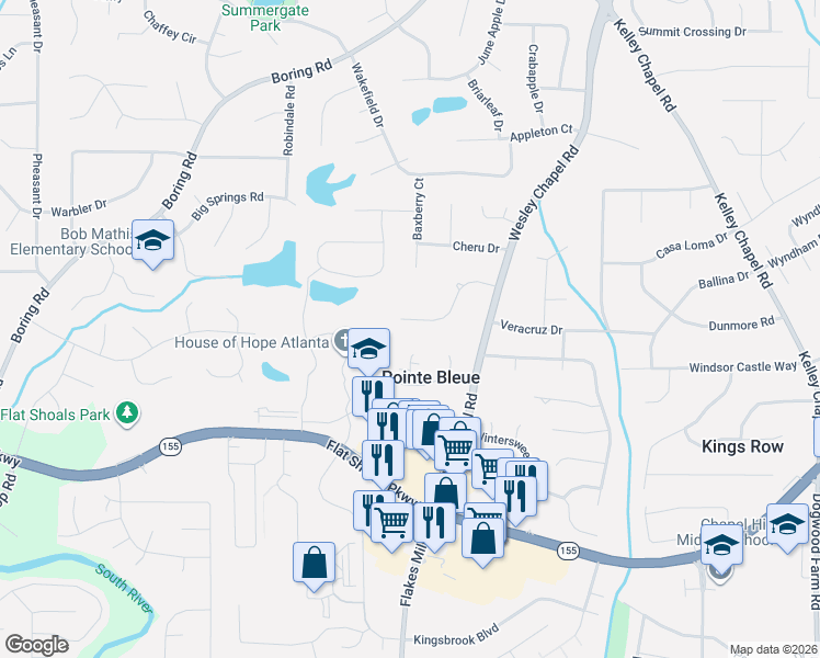 map of restaurants, bars, coffee shops, grocery stores, and more near 3855 Artist View Drive in Decatur