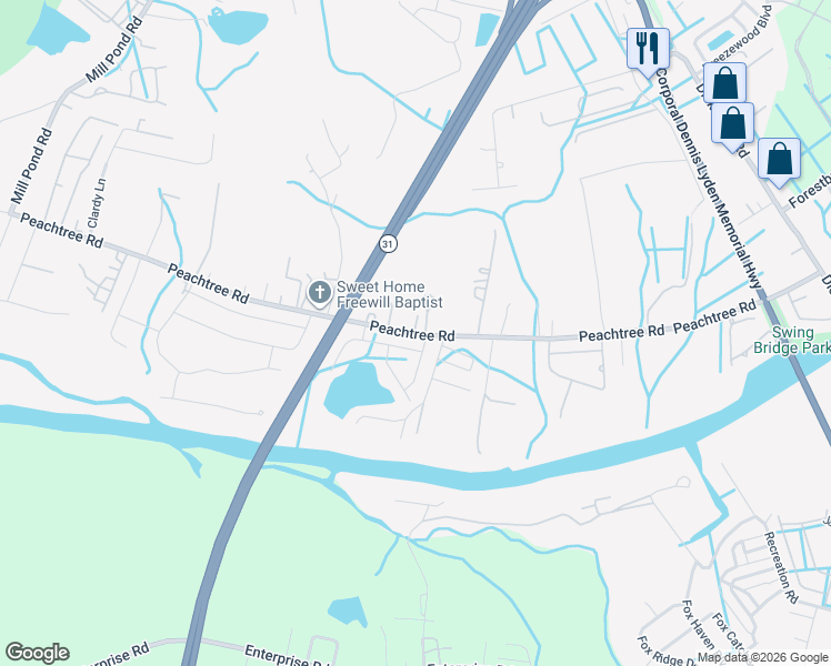 map of restaurants, bars, coffee shops, grocery stores, and more near 5062 Peachtree Road in Myrtle Beach
