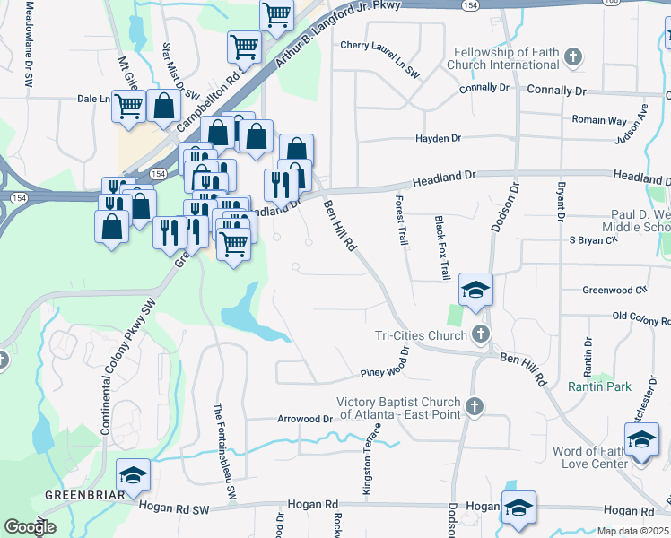 map of restaurants, bars, coffee shops, grocery stores, and more near 2893 Heather Drive in Atlanta