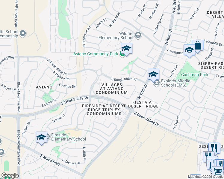 map of restaurants, bars, coffee shops, grocery stores, and more near 3935 East Rough Rider Road in Phoenix