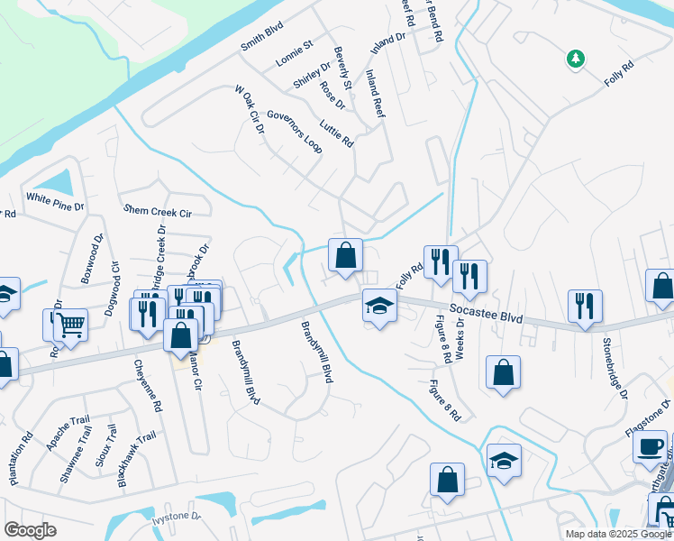 map of restaurants, bars, coffee shops, grocery stores, and more near 116 Spring Creek Drive in Myrtle Beach