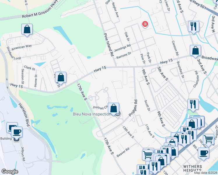 map of restaurants, bars, coffee shops, grocery stores, and more near 1027 Pinwheel Loop in Myrtle Beach