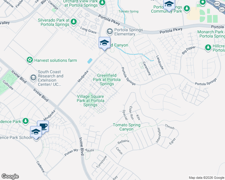 map of restaurants, bars, coffee shops, grocery stores, and more near 121 Quiet Grove in Irvine
