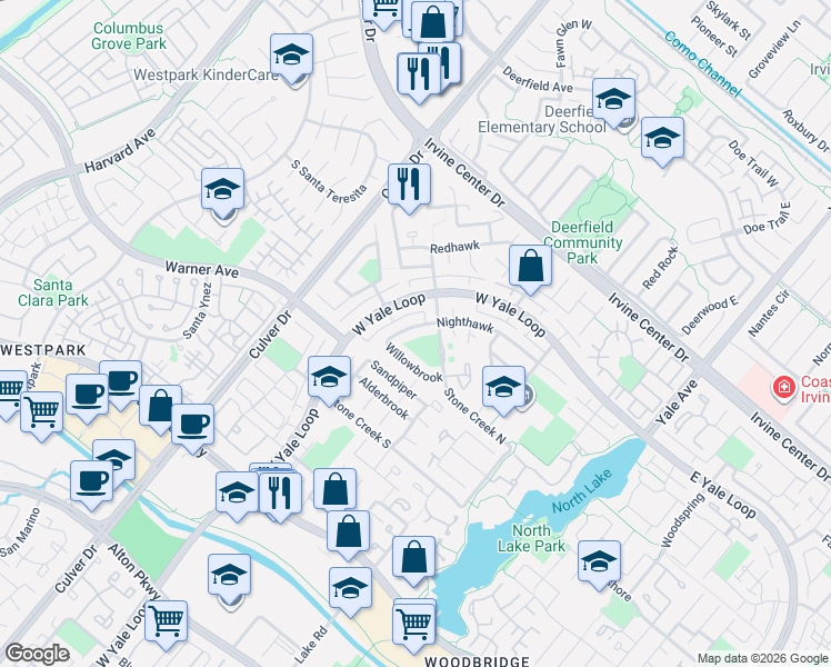 map of restaurants, bars, coffee shops, grocery stores, and more near 30 Nighthawk in Irvine