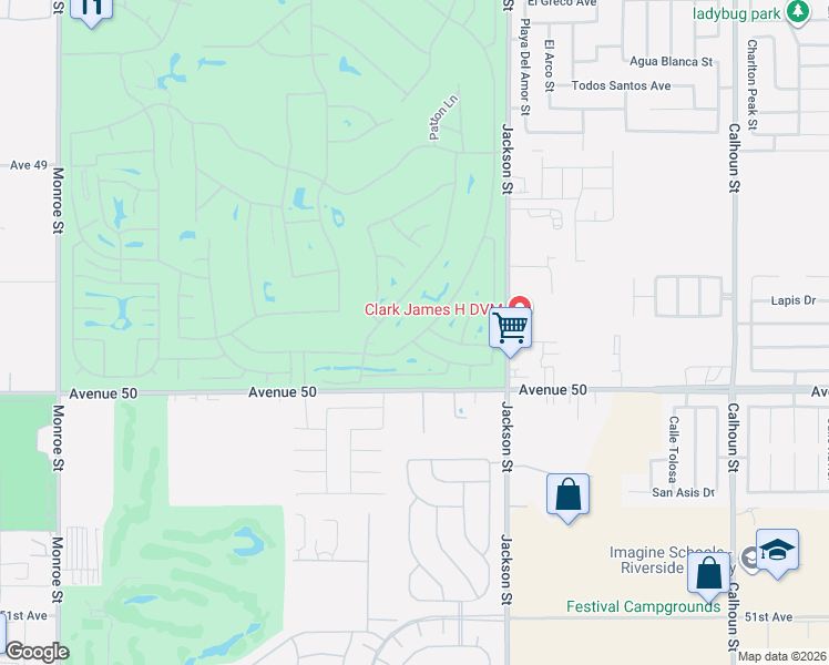 map of restaurants, bars, coffee shops, grocery stores, and more near 82734 Redford Way in Indio