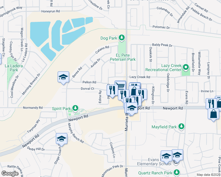 map of restaurants, bars, coffee shops, grocery stores, and more near 29840 Gifhorn Road in Menifee