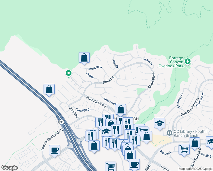 map of restaurants, bars, coffee shops, grocery stores, and more near 1 Cantora in Lake Forest