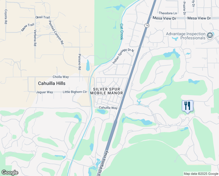 map of restaurants, bars, coffee shops, grocery stores, and more near 0 Silver Spur Drive in Palm Desert