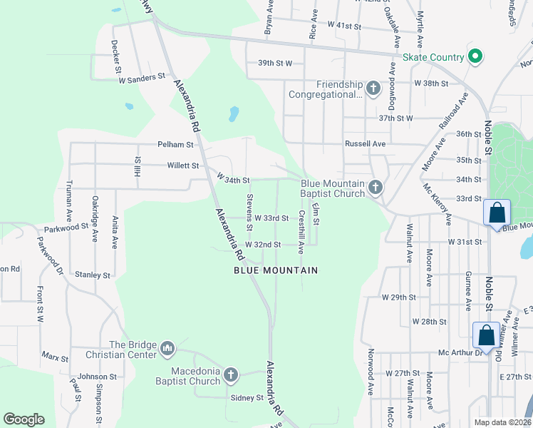 map of restaurants, bars, coffee shops, grocery stores, and more near 1052 West 33rd Street in Anniston