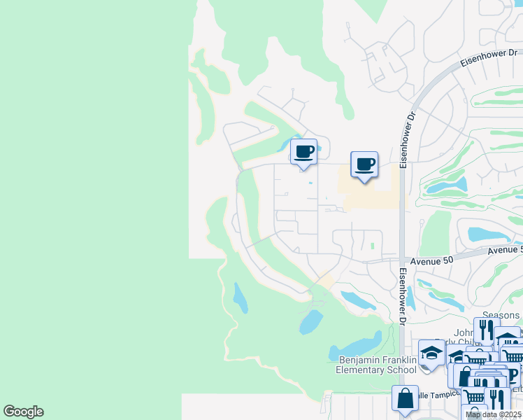 map of restaurants, bars, coffee shops, grocery stores, and more near 77131 Calle Mazatlan in La Quinta