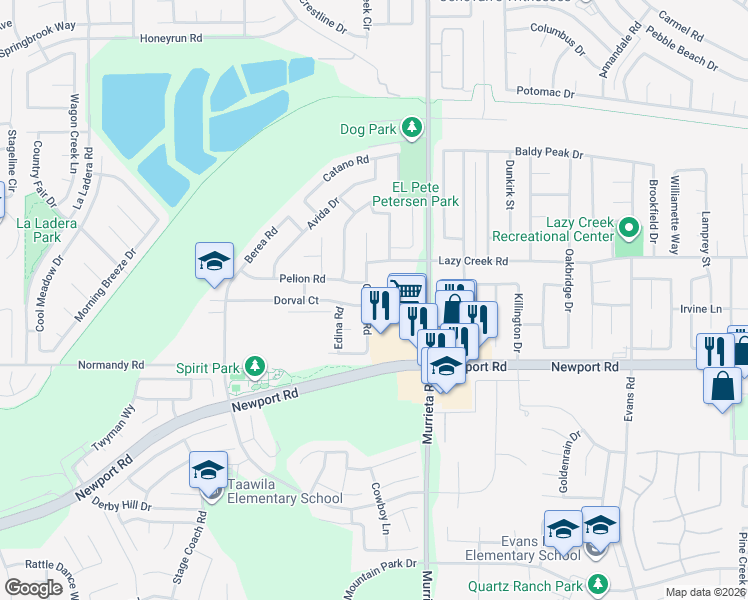 map of restaurants, bars, coffee shops, grocery stores, and more near 29840 Gifhorn Road in Menifee