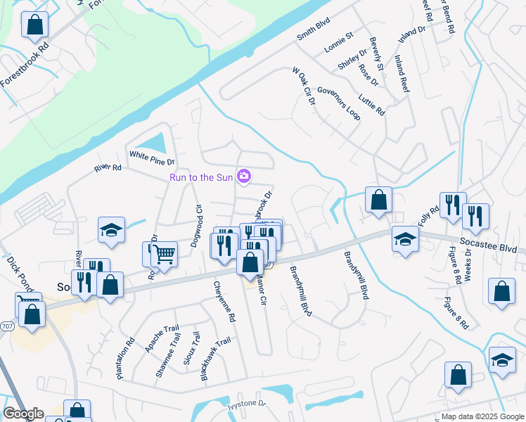 map of restaurants, bars, coffee shops, grocery stores, and more near 224 Stonebrook Drive in Myrtle Beach