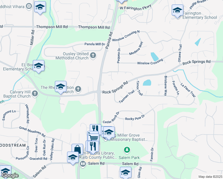 map of restaurants, bars, coffee shops, grocery stores, and more near 5410 Rock Springs Road in Lithonia