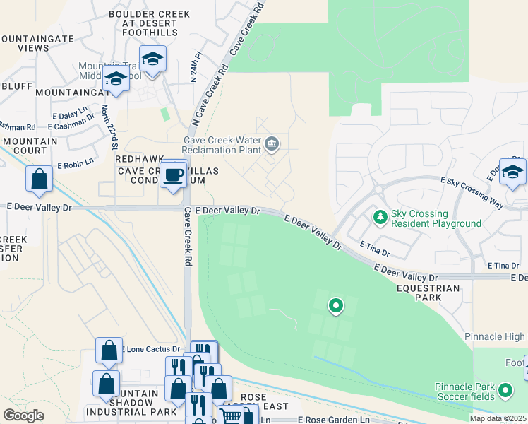 map of restaurants, bars, coffee shops, grocery stores, and more near 2405 East Deer Valley Road in Phoenix