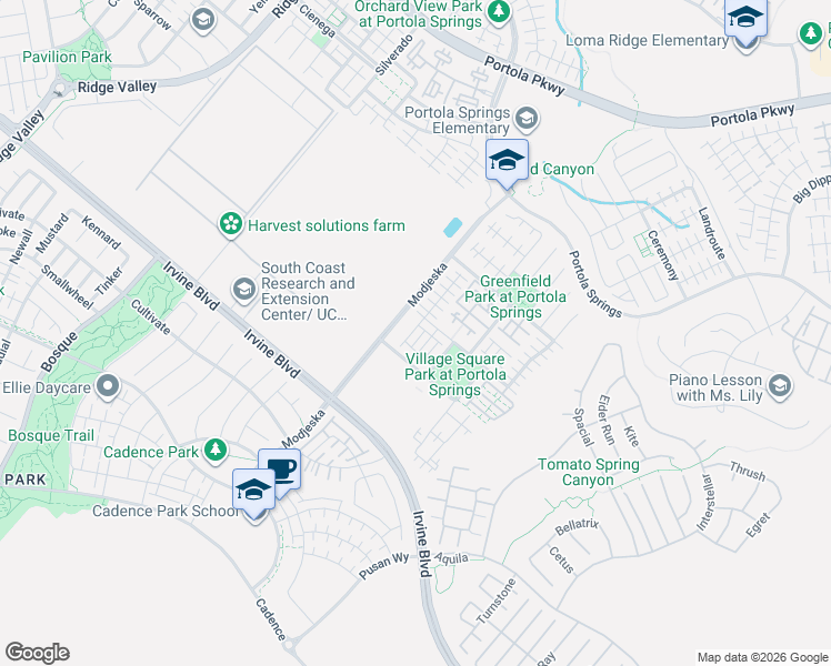 map of restaurants, bars, coffee shops, grocery stores, and more near 110 Desert Lotus in Irvine