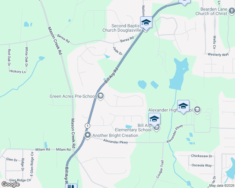 map of restaurants, bars, coffee shops, grocery stores, and more near 6535 Manor Creek Drive in Douglasville
