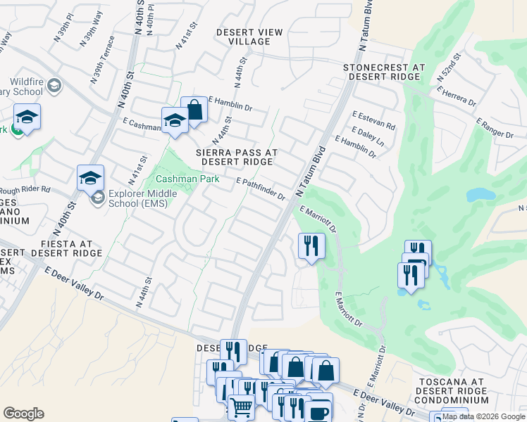 map of restaurants, bars, coffee shops, grocery stores, and more near 4717 East Jaeger Road in Phoenix